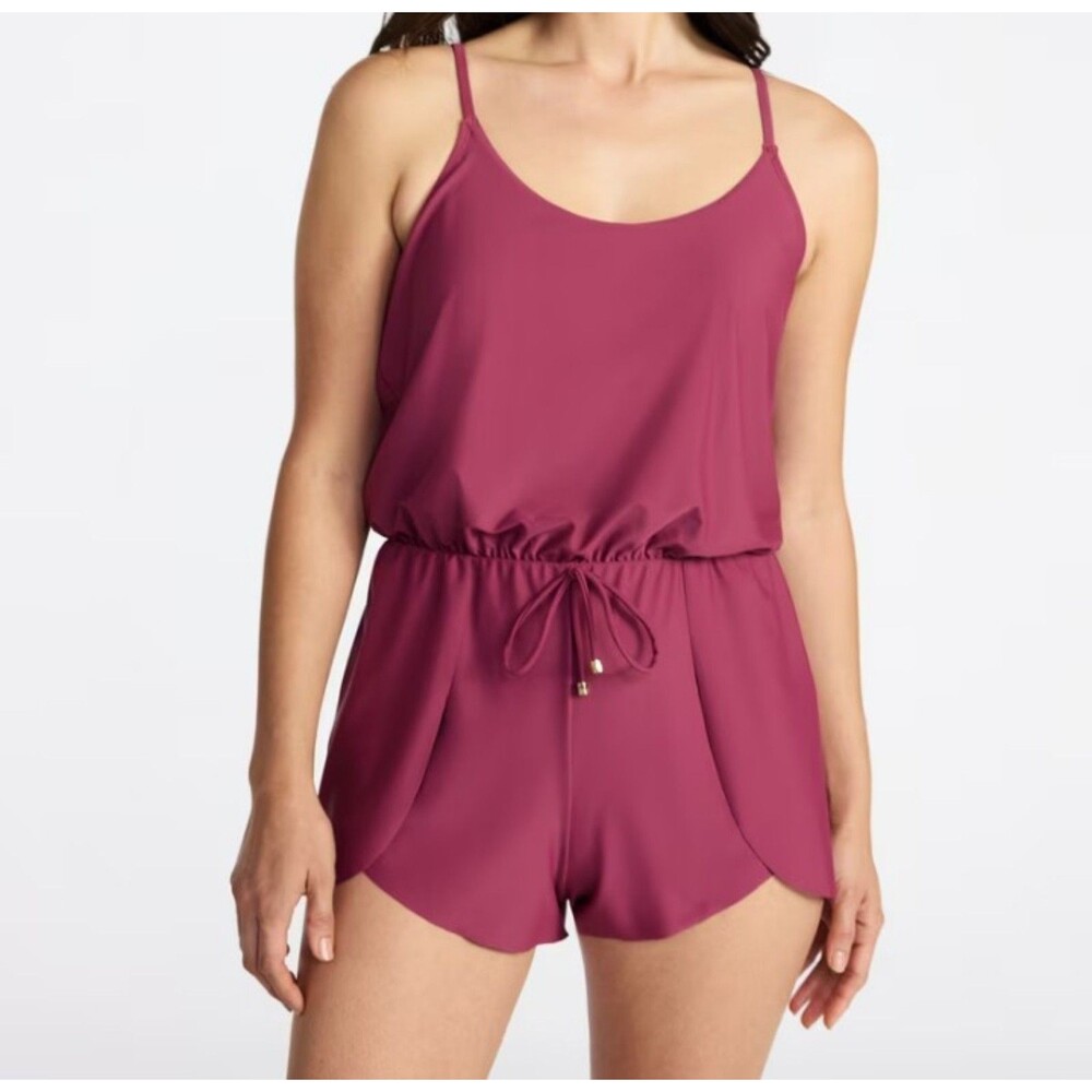 NWT Time and Tru Burgundy Tank Romper Swimsuit Size 2X